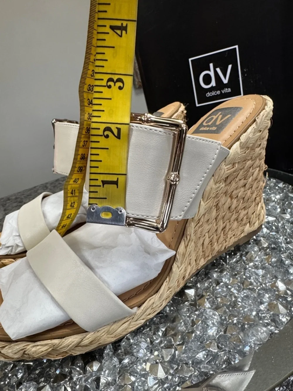 Dolce Vita Cream Woven Espadrille Wedge Sandals with Gold Buckle NEW 10